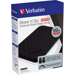 SSD Extern Verbatim STOREÂ´NÂ´GO USB 3.2 GEN1 512GB BLACK