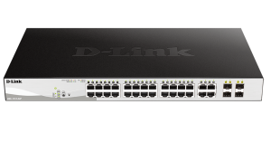 Switch D-link 24 porturi 10/100/1000 PoE + 4 Combo 1000Base-T/SFP, Fanless