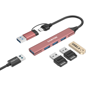 CANYON hub DS-02 4in1 USB-A/C Pink