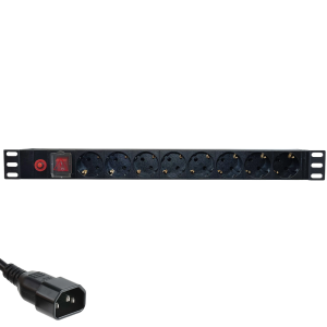Priza de rack 19 inch, PDU 1U, 8 posturi Schuko cu alimentare C14, Eco Xcab