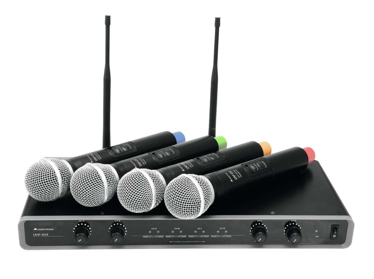 ▷ Set 4 microfoane wireless de mana OMNITRONIC UHF-104 - PcBit.ro - PcBit  Electronics
